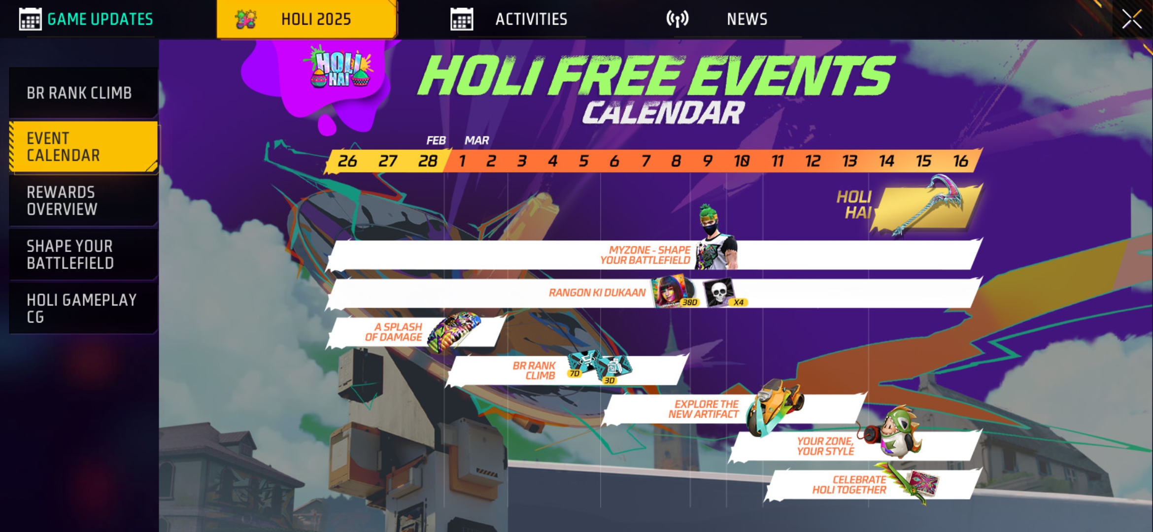 Free Fire Holi Events Free Calendar